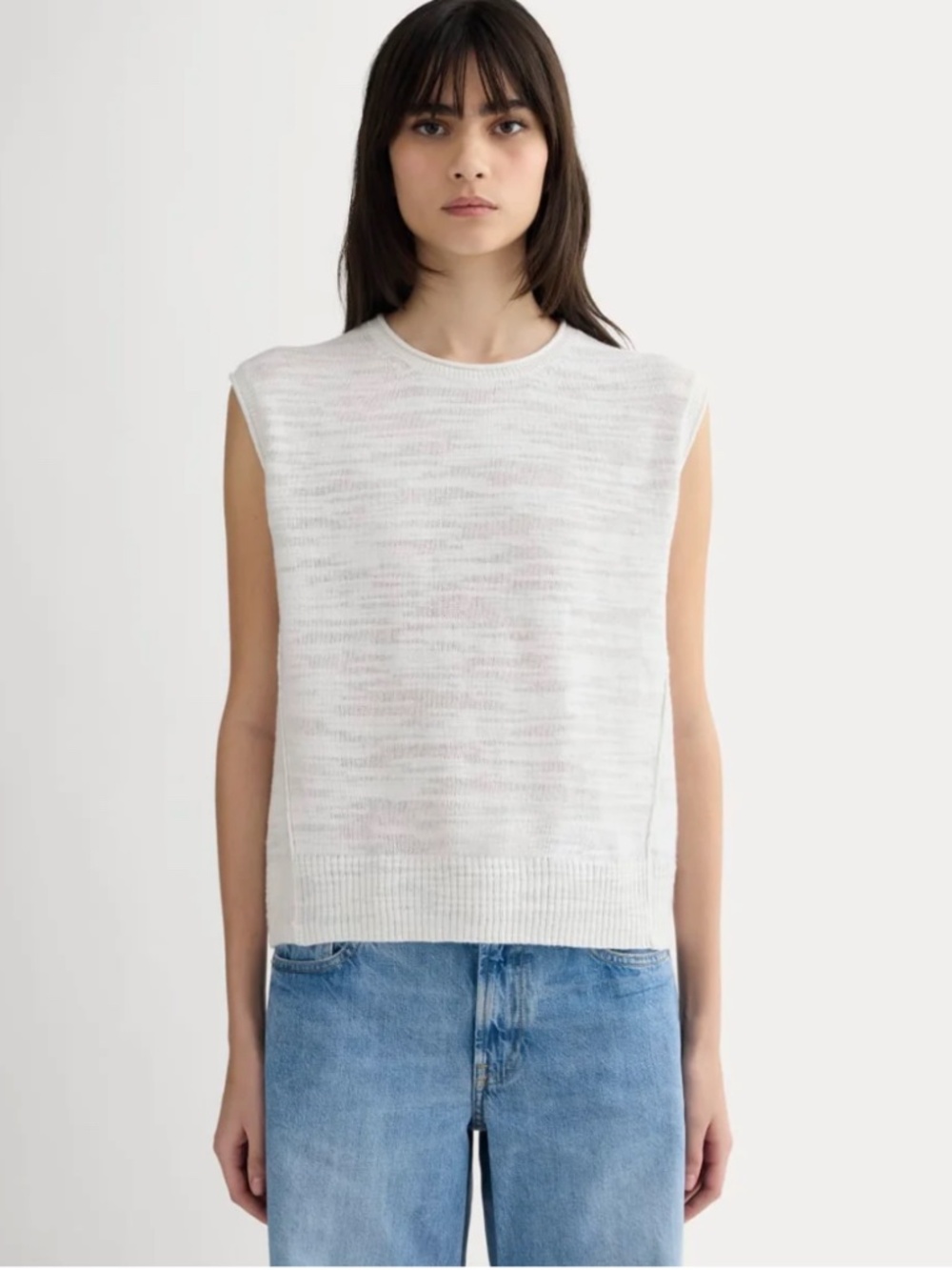 Everlane Muscle Sweater in Cotton Linen, White, Small